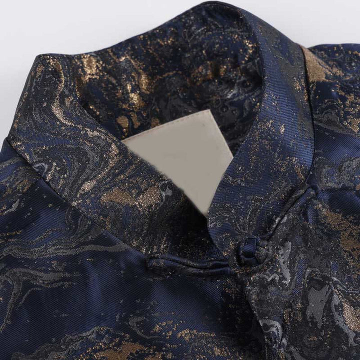 Buddha Stonesと青い流水山カエルボタンの長袖メンズジャケット(ポケット付き) - image 4