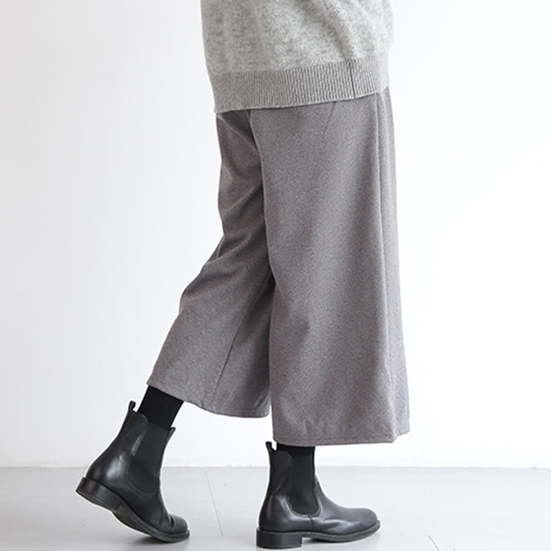 Buddha Stones無地 伸縮性ウエストバンドデザイン レディース 7-8丈 ワイドレッグパンツ ポケット付き - image 3