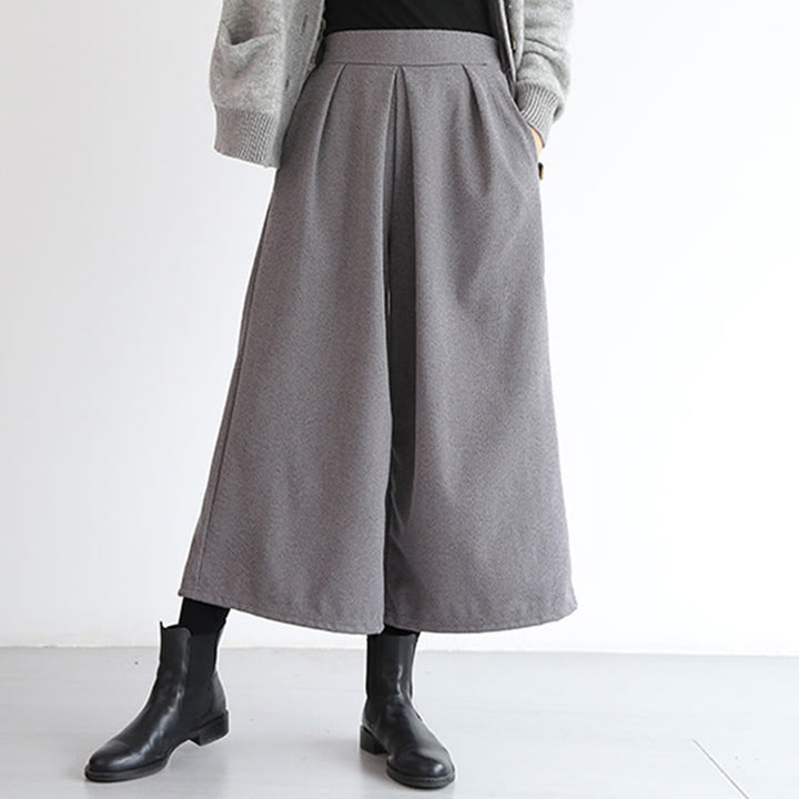 Buddha Stones無地 伸縮性ウエストバンドデザイン レディース 7-8丈 ワイドレッグパンツ ポケット付き - image 4