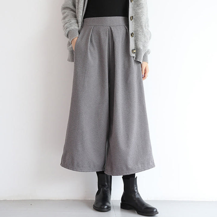 Buddha Stones無地 伸縮性ウエストバンドデザイン レディース 7-8丈 ワイドレッグパンツ ポケット付き - image 6