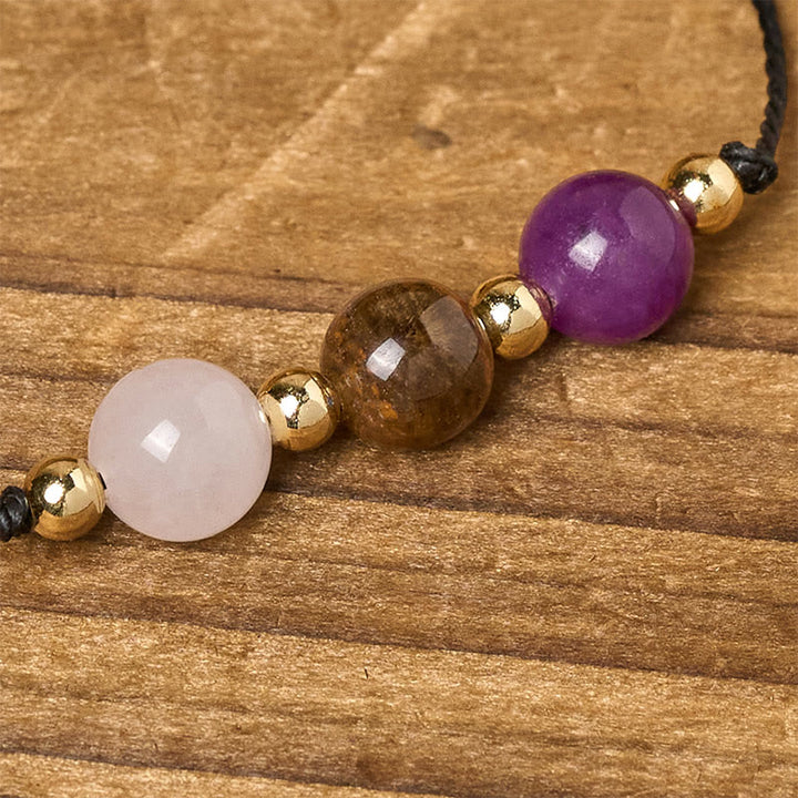 Buddha Stonesアメジスト タイガーアイ ローズクォーツ 保護 抗不安 カード ロープ ブレスレット - image 14