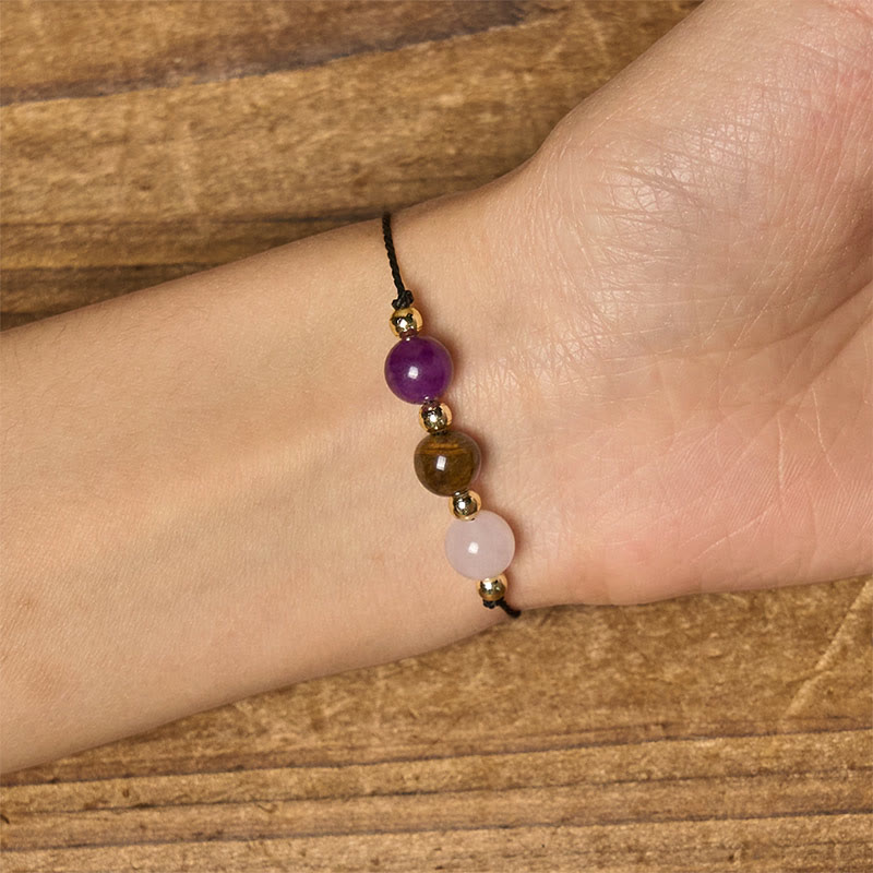 Buddha Stonesアメジスト タイガーアイ ローズクォーツ 保護 抗不安 カード ロープ ブレスレット - image 15