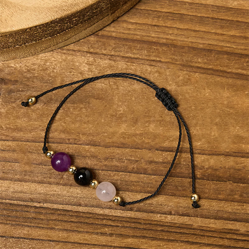 Buddha Stonesアメジスト ブラックトルマリン ローズクォーツ エンパスカード ロープブレスレット - image 12