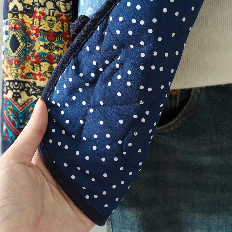 Buddha Stonesエスニック フロッグボタン パッチワーク レディース 厚手コットン 長袖ジャケット ポケット付き - image 13