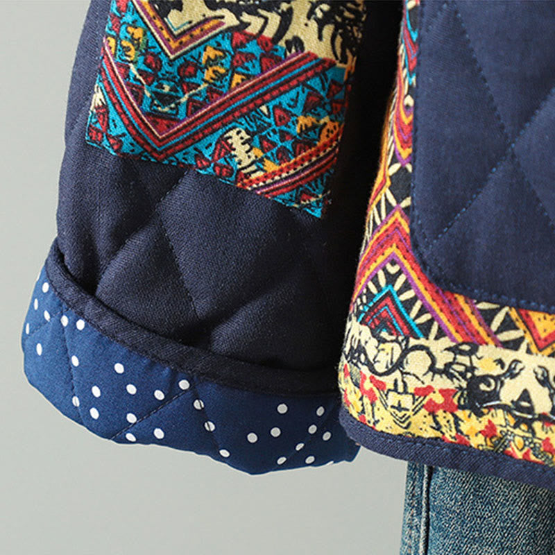 Buddha Stonesエスニック フロッグボタン パッチワーク レディース 厚手コットン 長袖ジャケット ポケット付き - image 12