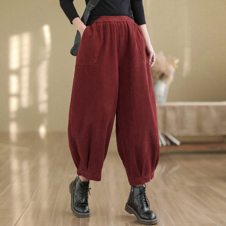 Buddha Stones無地 伸縮性ウエストバンドデザイン レディース コーデュロイ ハーレムパンツ ポケット付き - ファイアブリック - US8-10,UK/AU12-14,EU40-42 (2XL) - image 12