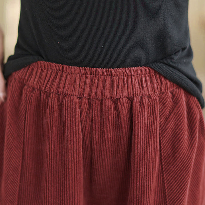 Buddha Stones無地 伸縮性ウエストバンドデザイン レディース コーデュロイ ハーレムパンツ ポケット付き - image 18