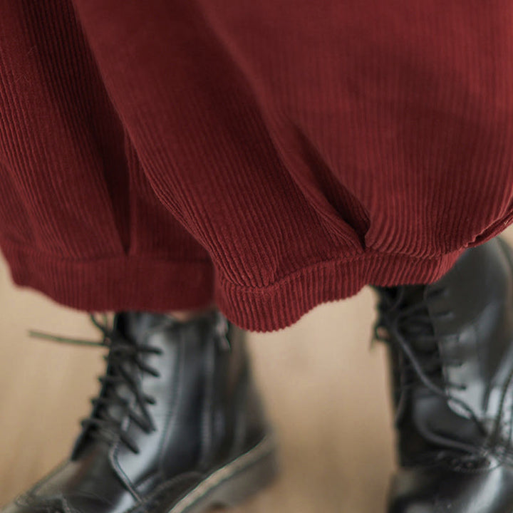 Buddha Stones無地 伸縮性ウエストバンドデザイン レディース コーデュロイ ハーレムパンツ ポケット付き - image 20