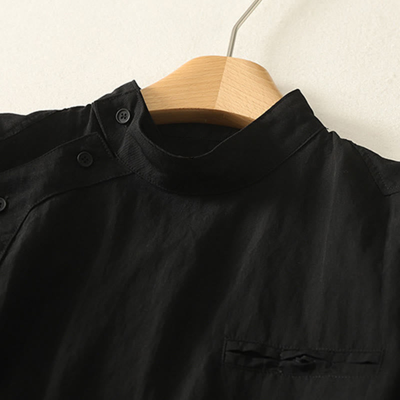 Buddha Stones秋スタンドカラー中国風フロッグボタンシンプルデザイン長袖レディースコットンシャツ - image 12