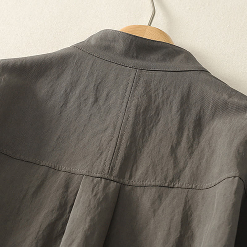 Buddha Stones秋スタンドカラー中国風フロッグボタンシンプルデザイン長袖レディースコットンシャツ - image 3