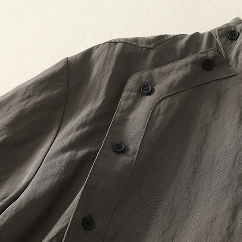 Buddha Stones秋スタンドカラー中国風フロッグボタンシンプルデザイン長袖レディースコットンシャツ - image 4