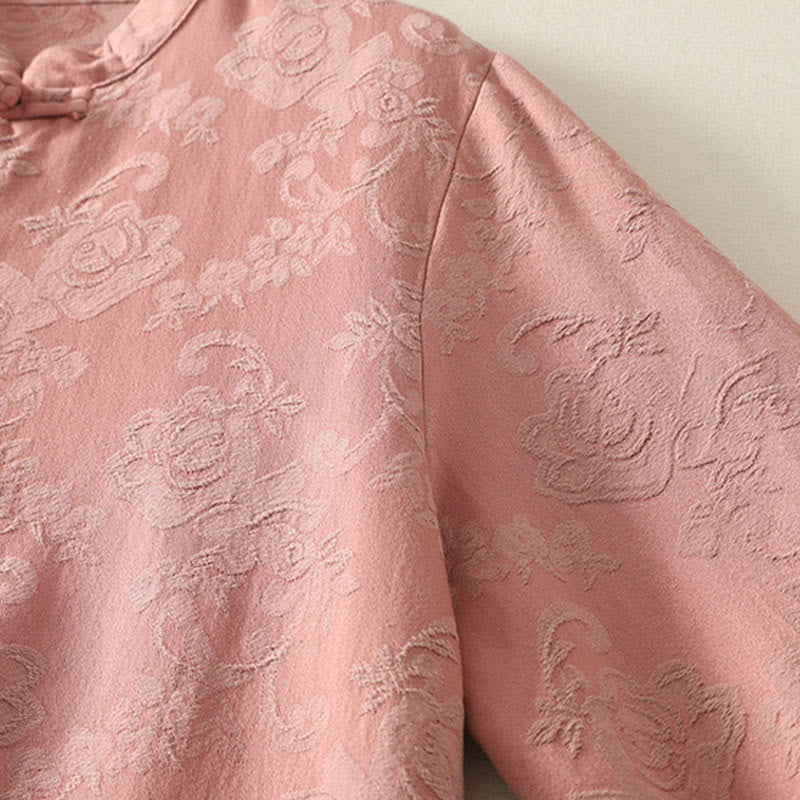 Buddha Stones春の無地ジャカードデザイン レディース コットン 禅 長袖シャツ - image 15