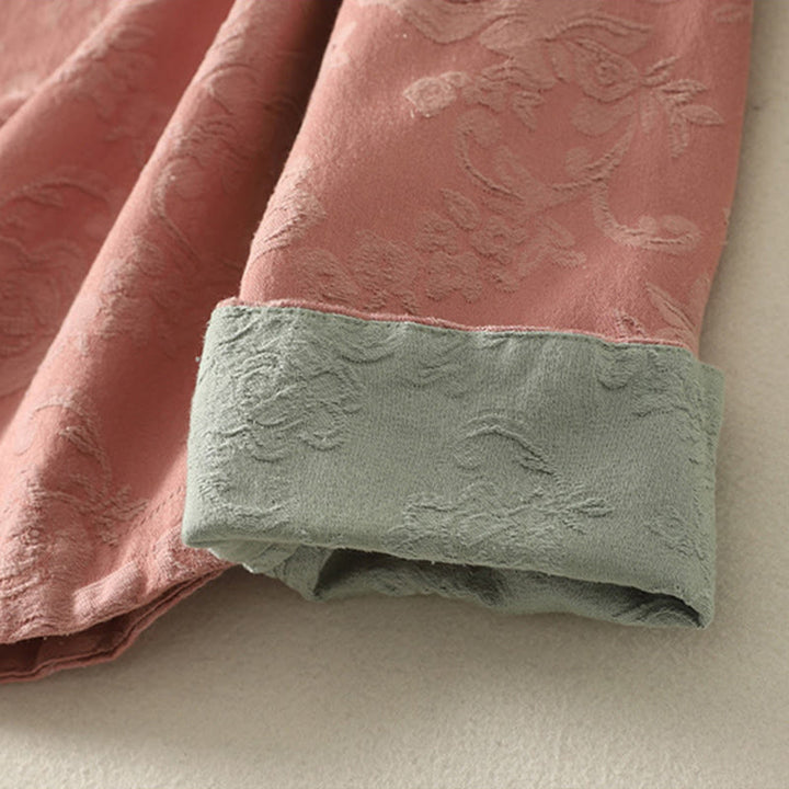 Buddha Stones春の無地ジャカードデザイン レディース コットン 禅 長袖シャツ - image 17