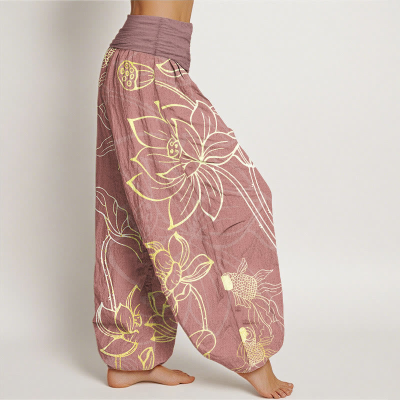 Buddha Stones純綿 蓮の葉 鯉 レディース 伸縮性ウエスト ハーレムパンツ - image 8