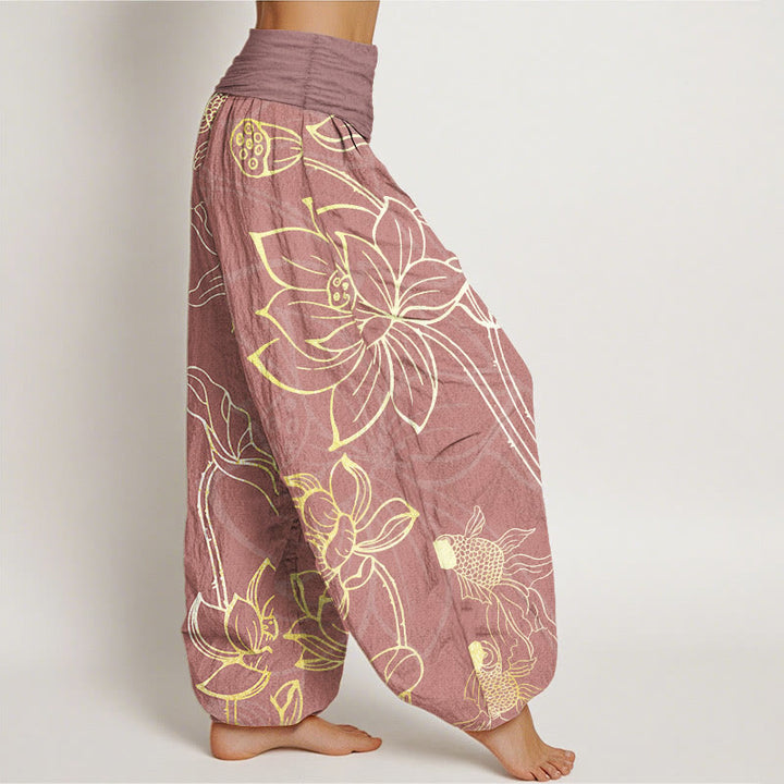 Buddha Stones純綿 蓮の葉 鯉 レディース 伸縮性ウエスト ハーレムパンツ - image 8
