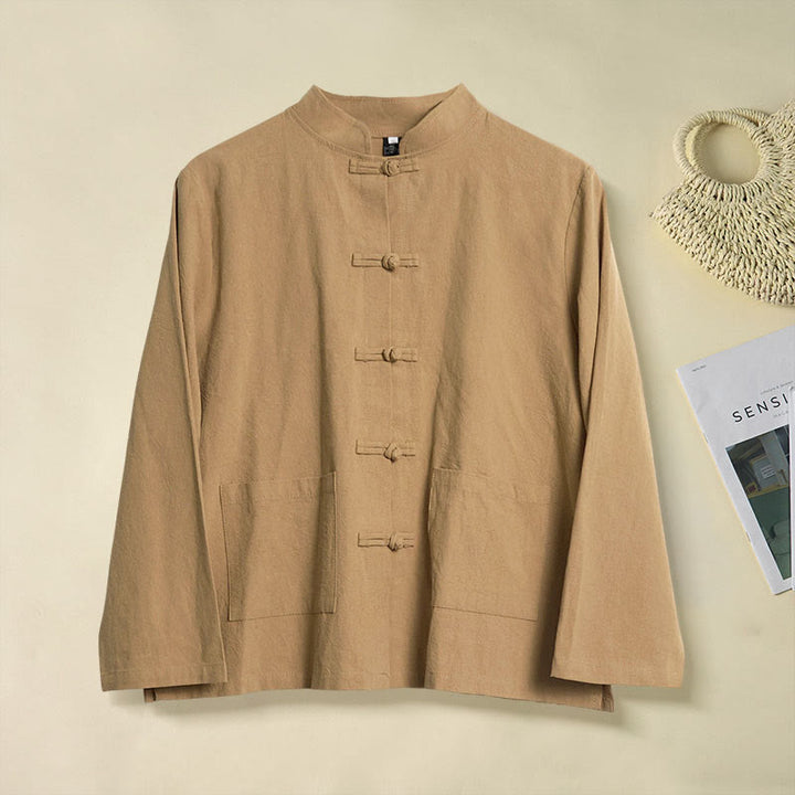 Buddha Stonesエスニック フロッグボタン 長袖 スタンドカラー レディース コットンシャツ ポケット付き - ダークゴールデンロッド - US12、 UK/AU16、 EU44 (2XL) - image 0