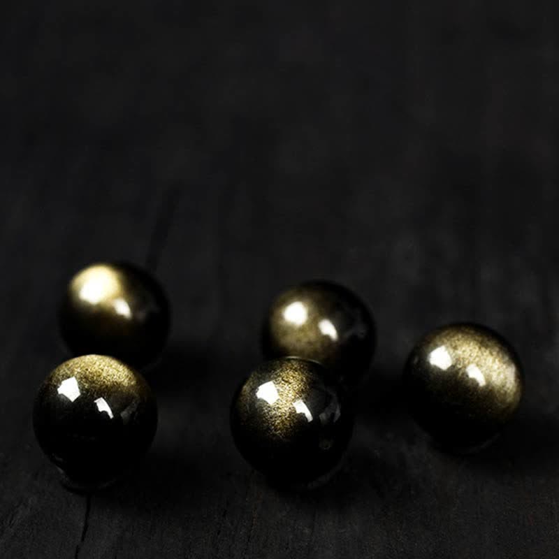 幸運の逆転を体験するBuddha Stonesレインボーオブシディアン ゴールドシャインオブシディアン 守護ブレスレット