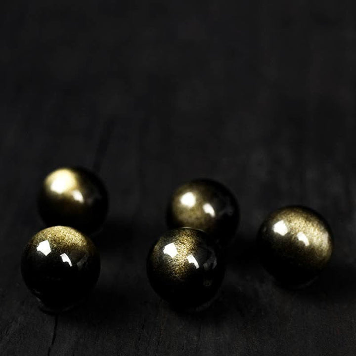 幸運の逆転を体験するBuddha Stonesレインボーオブシディアン ゴールドシャインオブシディアン 守護ブレスレット