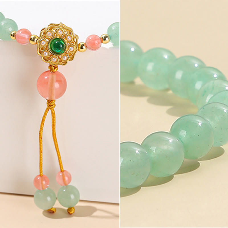 Buddha Stonesグリーンアベンチュリン 幸運ビーズ タッセルブレスレット