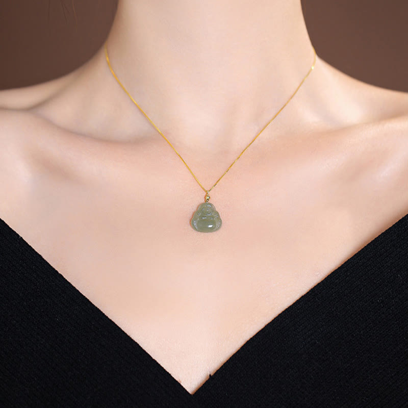 Buddha Stones925 スターリングシルバー 天然和田翡翠 シアン翡翠 幸運の笑う仏陀 蝶のネックレスペンダント - image 4