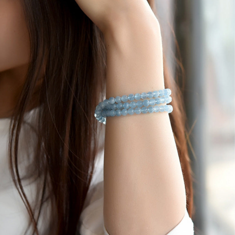 Buddha Stones天然アクアマリン平和ヒーリングブレスレット
