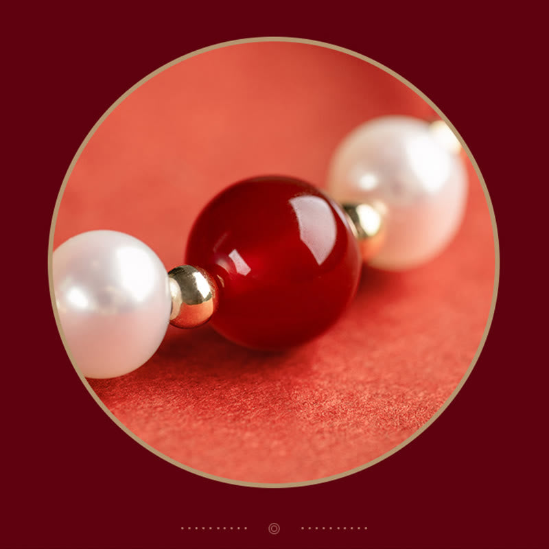 Buddha Stones925 スターリングシルバー 幸運の福の文字瑪瑙真珠 赤い紐編みブレスレット