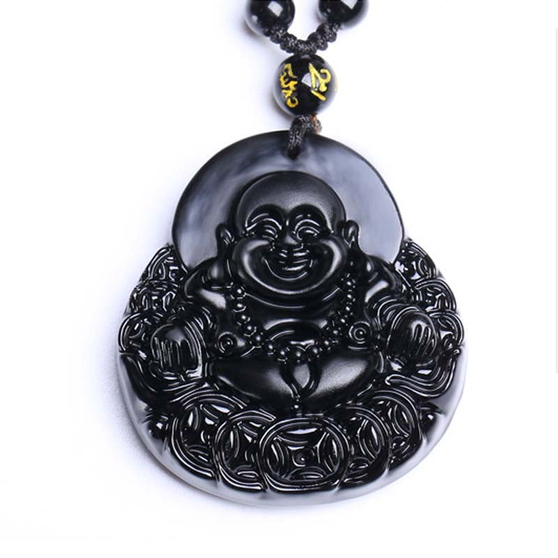 Buddha Stones笑う仏陀 黒曜石 強さと守護のペンダントネックレス - image 6