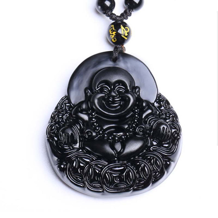 Buddha Stones笑う仏陀 黒曜石 強さと守護のペンダントネックレス - image 6