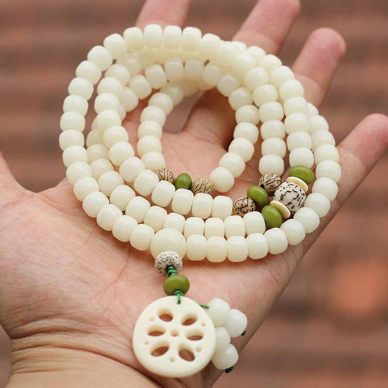 Buddha Stonesホワイト 菩提樹Mala108個 幸運のブレスレット