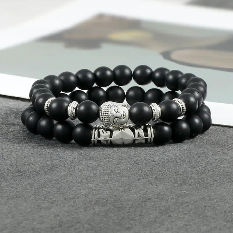 Buddha Stones2個入り 天然水晶瑪瑙 仏陀守護ブレスレット