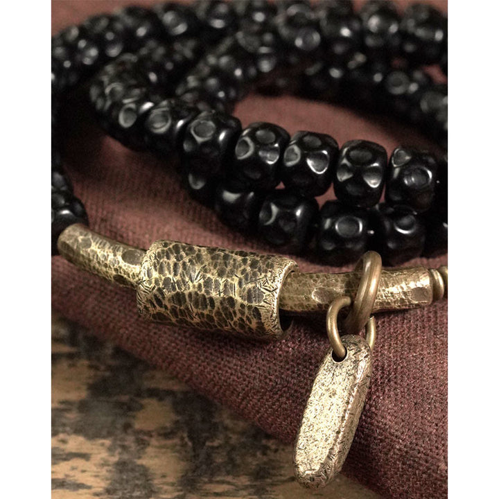 Buddha Stonesレトロココナッツシェル銅製ハピネストリプルラップブレスレット