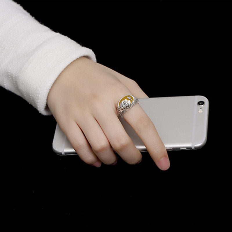 Buddha Stonesシトリン 蓮華の祝福 保護 調節可能なリング