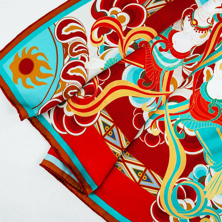 Buddha Stones敦煌 反芻 琵琶 飛翔 フレスコ画 100% 桑絹 スカーフ 高級 6A 敦煌 ショール