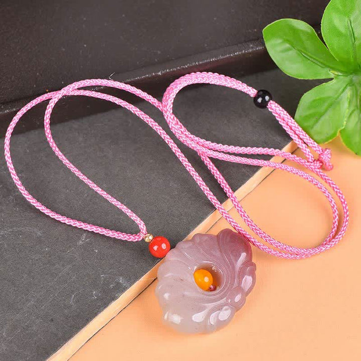 ピンクゴールドシルク翡翠蓮の花の富のネックレスペンダント - ピンクゴールドシルク翡翠 - image 2