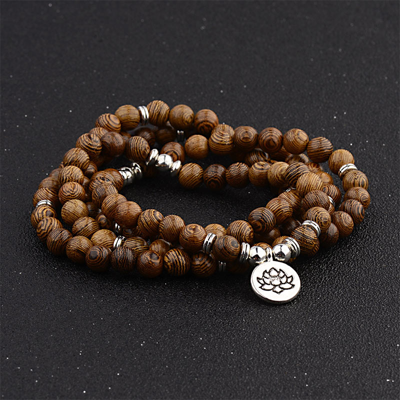 Buddha Stonesチベット雷撃木製ブレスレット 蓮華仏Mala