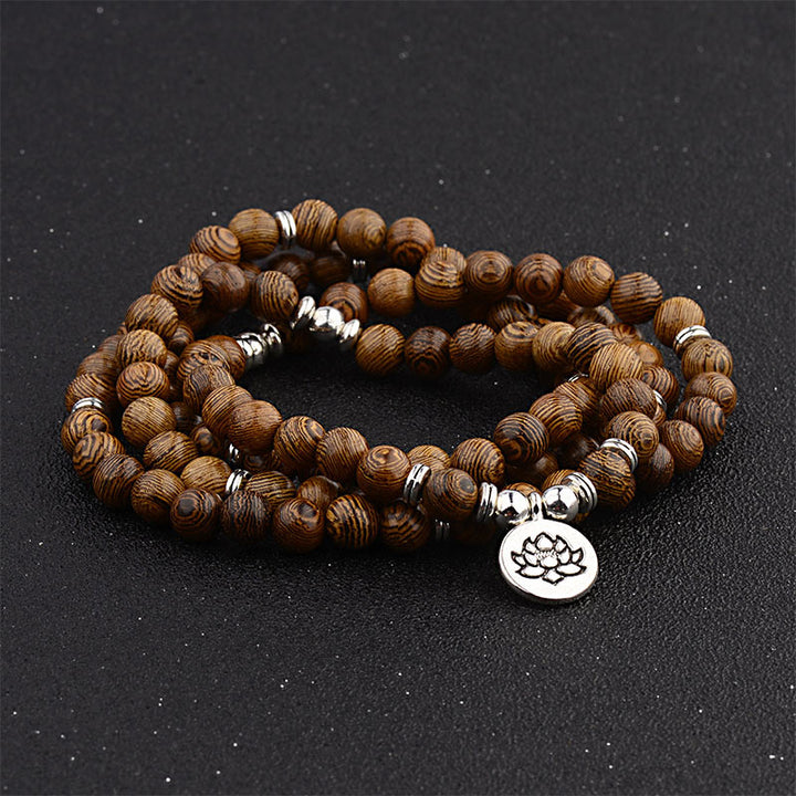 Buddha Stonesチベット雷撃木製ブレスレット 蓮華仏Mala
