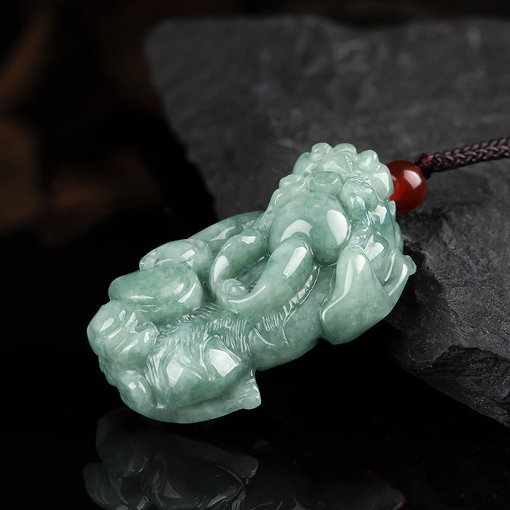 Buddha Stones翡翠貔貅富幸運紐ネックレスペンダント - image 8