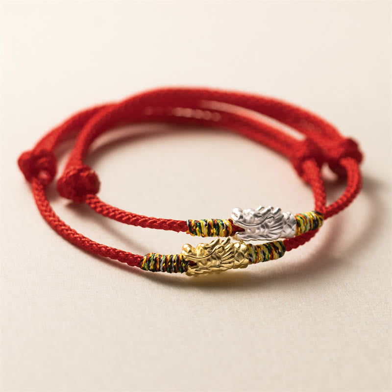 Buddha Stones925スターリングシルバー 龍年 幸運 強さ レッドロープブレスレット