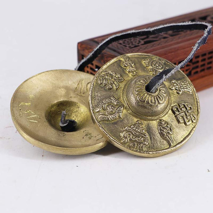 Buddha Stonesチベット ティンシャベル 六つの真実の言葉 龍 銅製 バランス装飾 バッグ付き