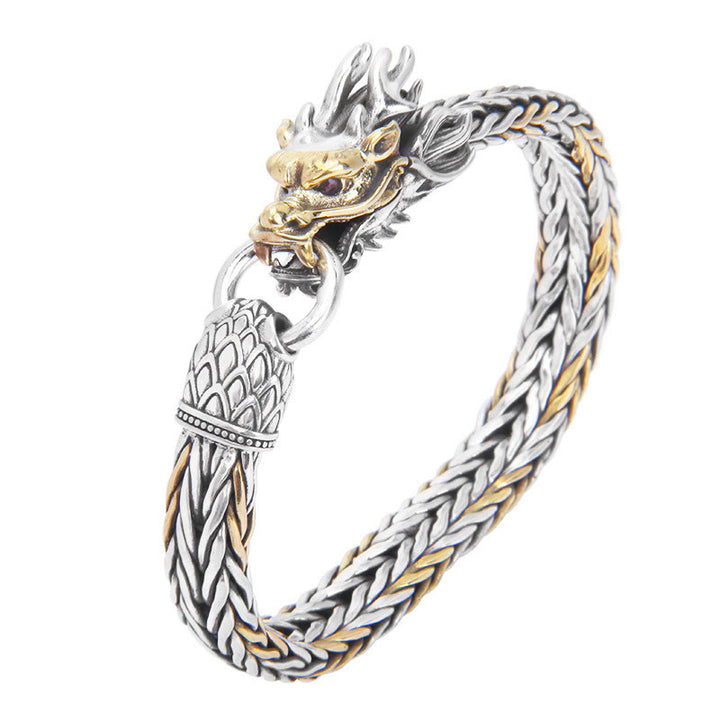 Buddha Stones925スターリングシルバー 龍年 縁起の良い龍の守護 金属編みデザインブレスレット - image 6