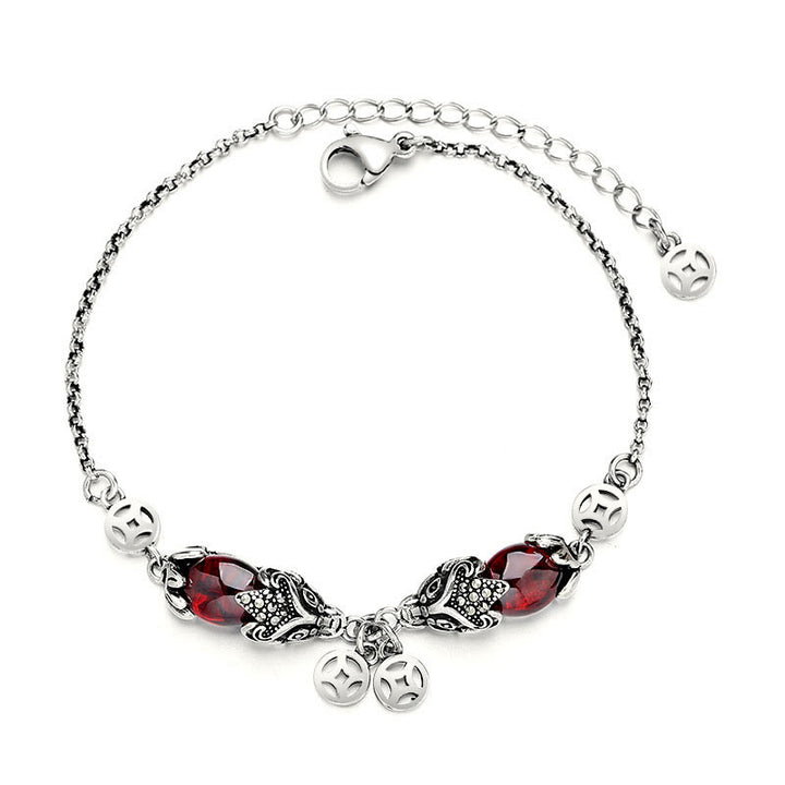 Buddha Stonesガーネットダブル貔貅銅貨守護チェーンブレスレット