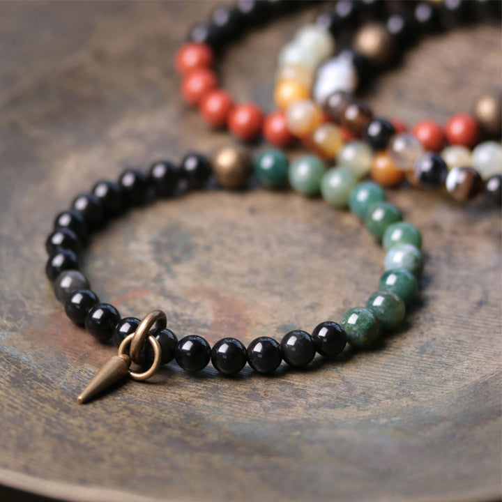 Buddha Stonesブラックオブシディアン ソーダライト クリスタル 銅 強さ カップル ブレスレット