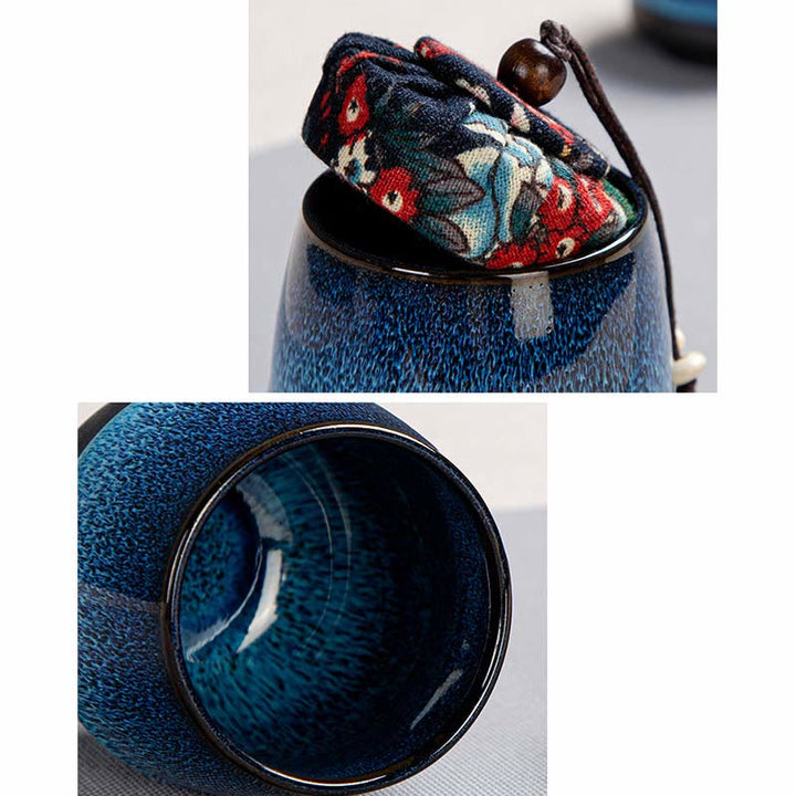 Buddha Stonesブルーグラデーションカラー 中国功夫茶 陶器ティーポット ポータブルギフトバッグボックスセット