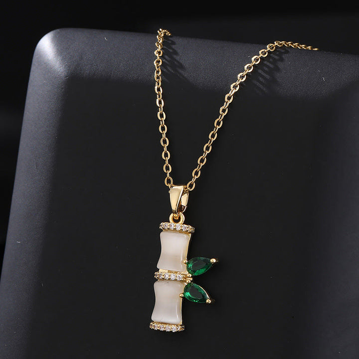 Buddha Stones18Kゴールドメッキ カルセドニー 竹ラインストーン ハーモニーネックレスペンダント