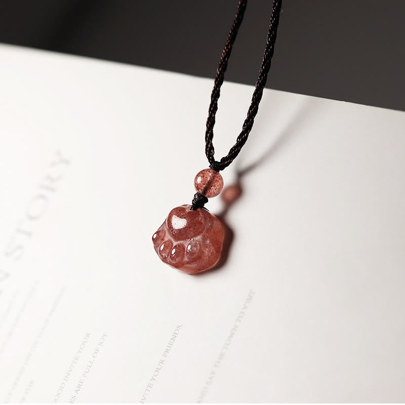 Buddha Stonesストロベリークォーツ 愛らしい猫の爪 ヒーリングネックレスペンダント - ストロベリークォーツ(愛♥癒し) - image 1