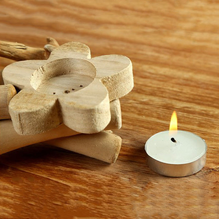 Buddha Stonesの花柄木製キャンドルスティックホームキャンドルホルダー装飾