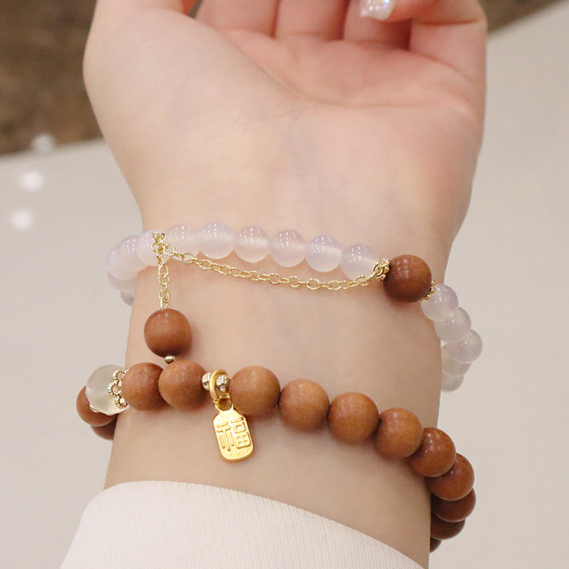 Buddha Stones白檀 キャッツアイ 福 キャラクター チャーム 守護 ブレスレット