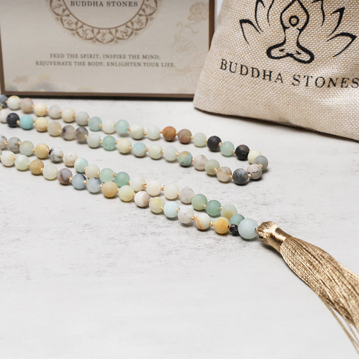 Buddha Stones 108 アマゾナイトビーズ タッセルMalaブレスレット