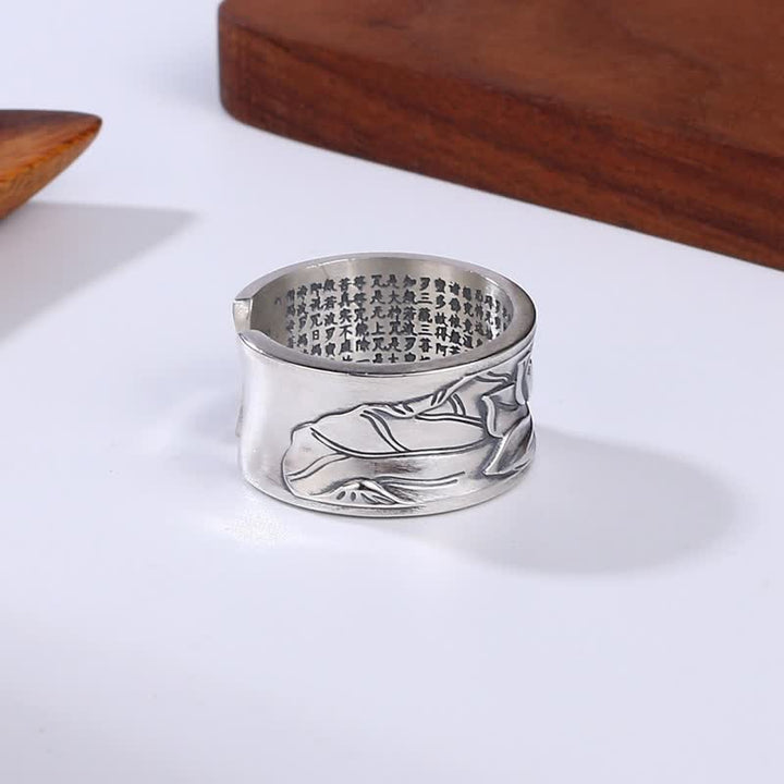 Buddha Stones999スターリングシルバー 蓮の花 般若心経 守護リング