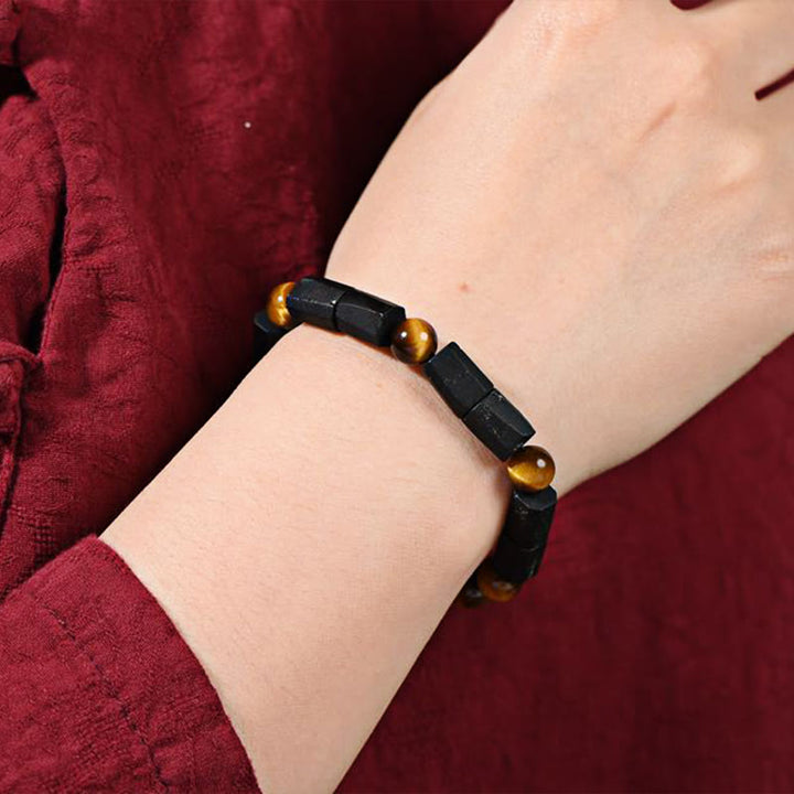 Buddha Stones天然ブラックトルマリン タイガーアイ ポジティブブレスレット